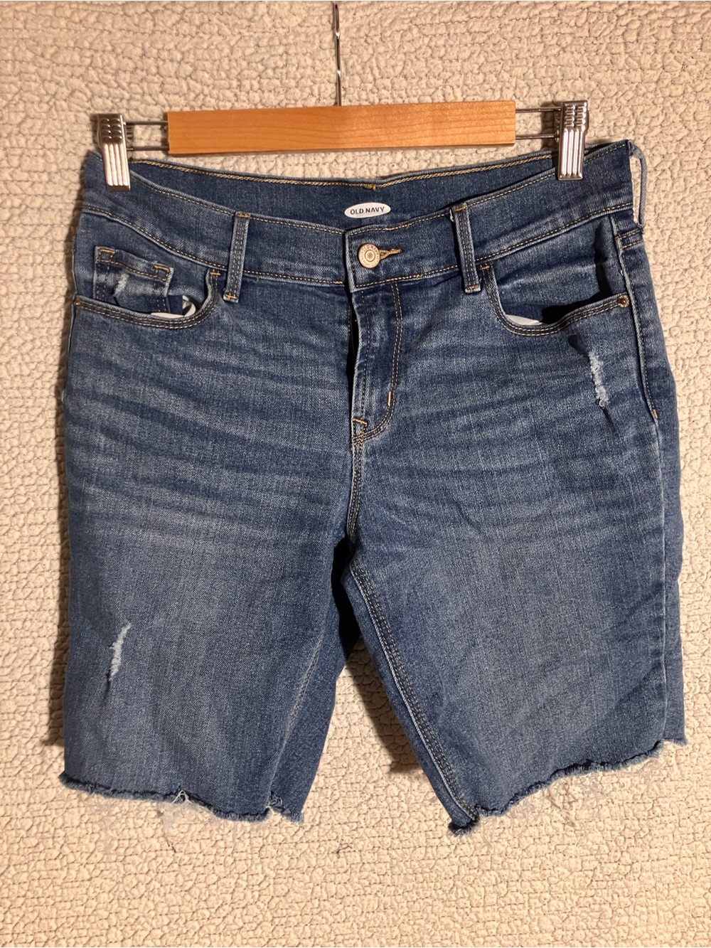 Old Navy Medium Blue Distressed Denim Bermuda Shorts